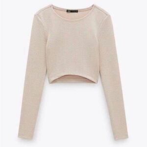 Zara Beige Long Sleeve Crop Top